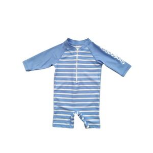 Rugged Butts Baby Boy Rash Guard Swimsuit 3-6M Blue‎ Stripe Zip Long Sleeve